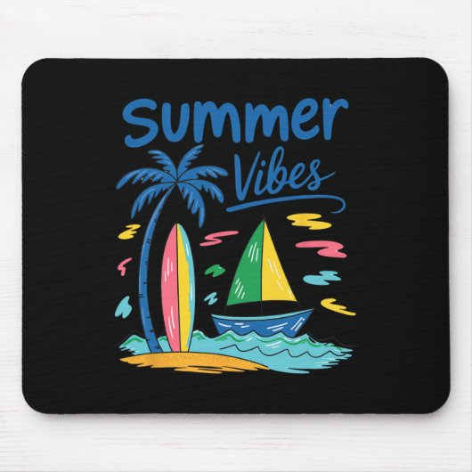 Zomerstemming Palmboom Surfplank Zeilboot Muismat (Voorkant)