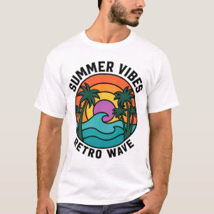 Zomerstemming Retro Golf Stijl Zonsondergang Palmb T-shirt