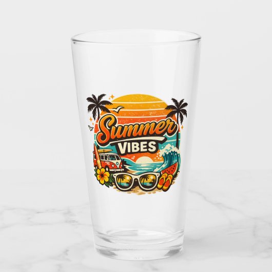 Zomerstemming Retro Strand Zonsondergang Glas (Voorkant)