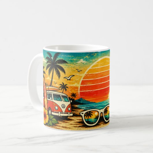 Zomerstemming Retro Strand Zonsondergang Koffiemok (Voorkant links)