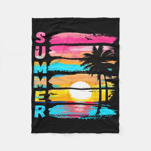 Zomerstemming Retro Strand Zonsondergang Palmboom Fleece Deken (Voorkant)