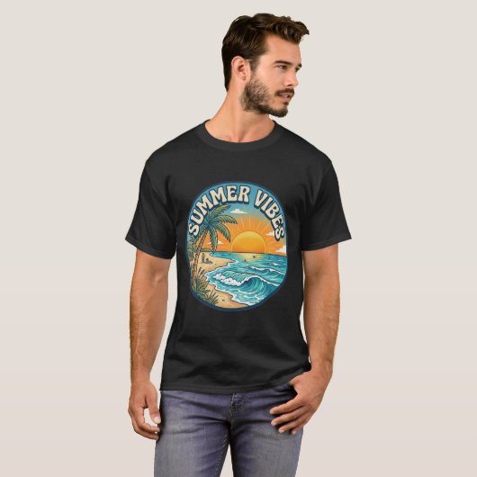 Zomerstemming Retro Strand Zonsondergang T-Shirt (Voorkant volledig)