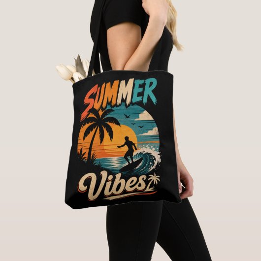 Zomerstemming Retro Surfersunset Tote Bag (Dichtbij)