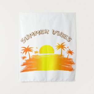 Zomerstemming Retro Zonsondergang Tropisch Strand Wandkleed