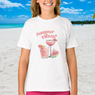 Zomerstemming Roze Cocktail Watercolor Kunst T-shirt