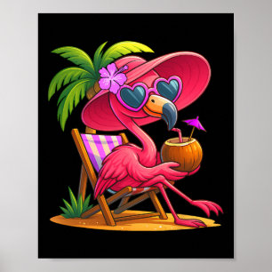 Zomerstemming Roze Flamingo Strand Palmboom Zomer Poster