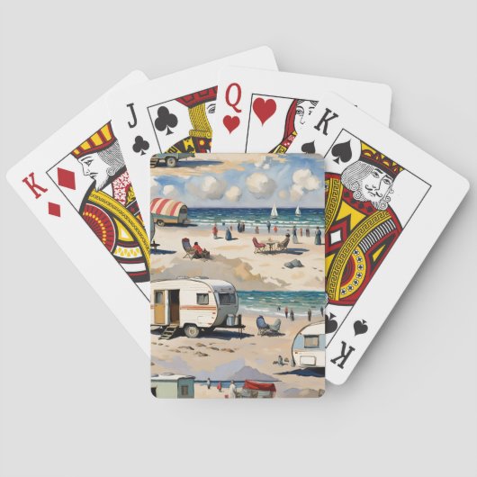 Zomerstemming, vintage caravan op het strand pokerkaarten (Achterkant)