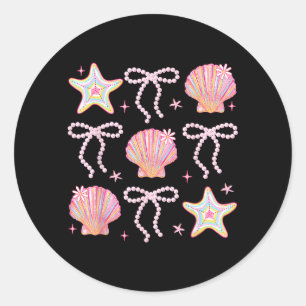 Zomerstemming Zeeschelp Roze Kust Coquette Strik Ronde Sticker