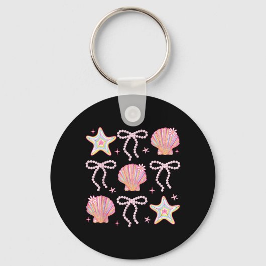 Zomerstemming Zeeschelp Roze Kust Coquette Strik Sleutelhanger (Voorkant)