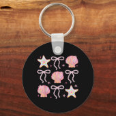 Zomerstemming Zeeschelp Roze Kust Coquette Strik Sleutelhanger (Voorkant)