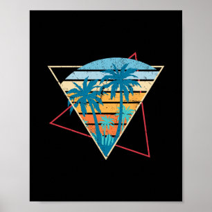 Zomerstemming Zonsondergang Palmboom Strand Retro  Poster