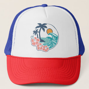 Zomerstemming Zonsondergang Strand, Retro Vintage  Trucker Pet