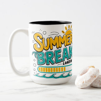Zomerstop Aan het Laden Grappige Vakantie Strand G Tweekleurige Koffiemok