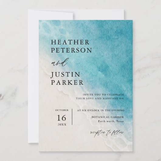 Zomerstrand Blauwe Bestemming Trouw Uitnodiging (Voorkant)