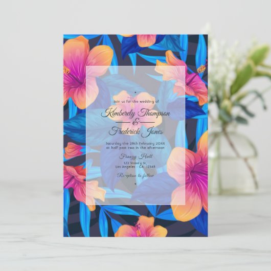 Zomerstrand Bloemen Bruiloft Kaart (Staand voorkant)