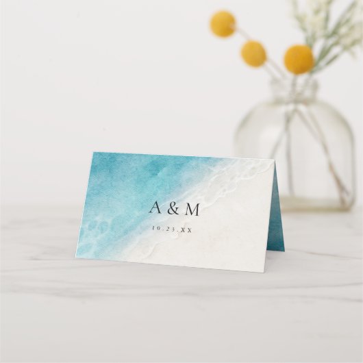 Zomerstrand bruiloft gevouwen plaatskaart plaatskaartje (Achterkant)