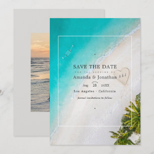 Zomerstrand Bruiloft Monogram Foto Save The Date