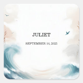 Zomerstrand bruiloftsfeest met blauwe zee vierkante sticker