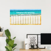 Zomerstrand Eeuwigdurende Verjaardagskalender Poster (Thuiskantoor)