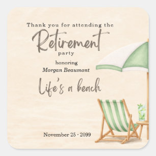 Zomerstrand Elegante Groene Stoelen Pensioenfeest Vierkante Sticker