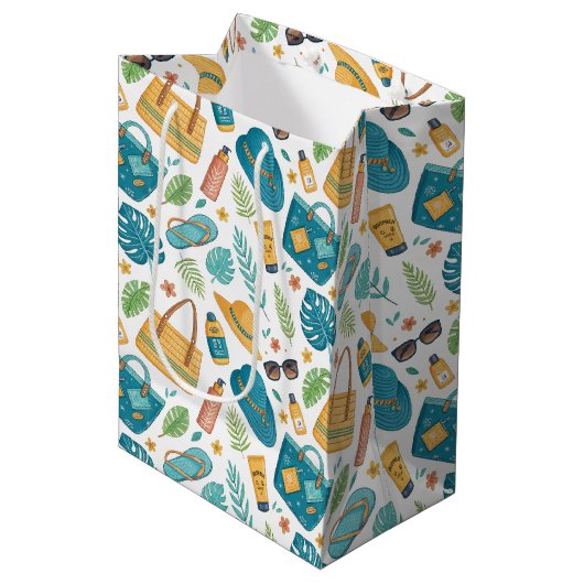 Zomerstrand Essentials Patroon (1) Medium Cadeauzakje (Voorkant Gekanteld)