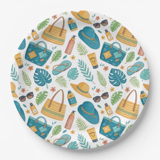 Zomerstrand Essentials Patroon (1) Papieren Bordje (Voorkant)