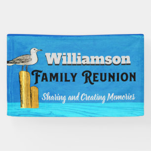 Zomerstrand Familiebijeenkomst Zeemeeuw Blauw Spandoek