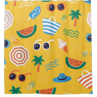 Zomerstrand: Kleurrijk Naadloos Patroon Douchegordijn