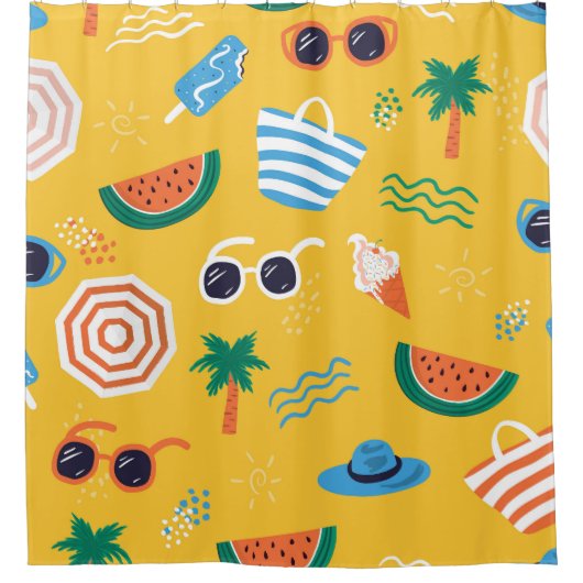 Zomerstrand: Kleurrijk Naadloos Patroon Douchegordijn (Voorkant)