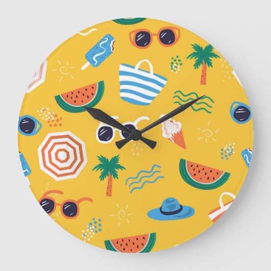 Zomerstrand: Kleurrijk Naadloos Patroon Grote Klok (Voorkant)