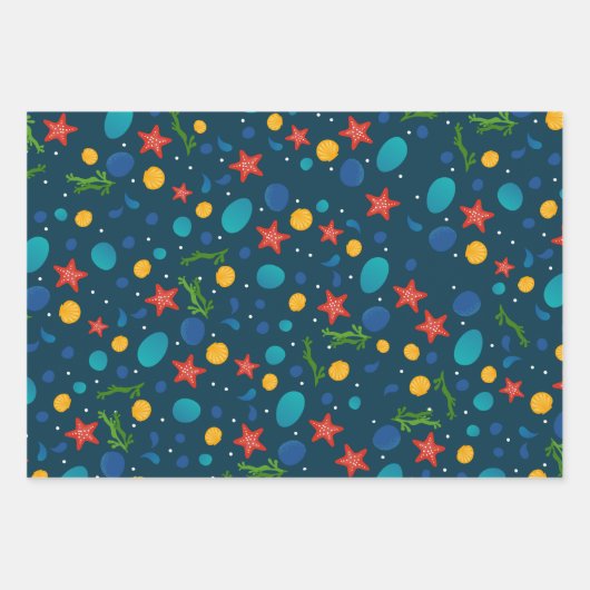 Zomerstrand met zeesterren, schelpen en steentjes inpakpapier vel (Voorkant 3)