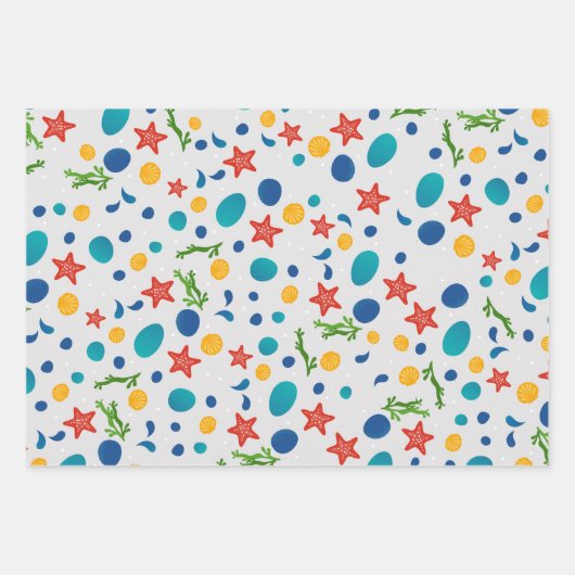 Zomerstrand met zeesterren, schelpen en steentjes inpakpapier vel (Voorkant 2)