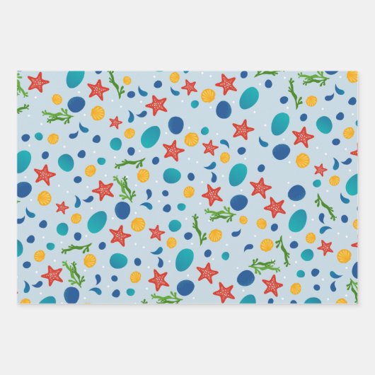 Zomerstrand met zeesterren, schelpen en steentjes inpakpapier vel (Voorkant)