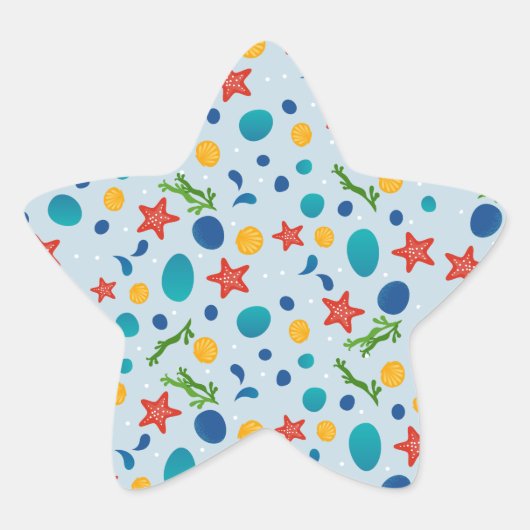 Zomerstrand met zeesterren, schelpen en steentjes ster sticker (Voorkant)