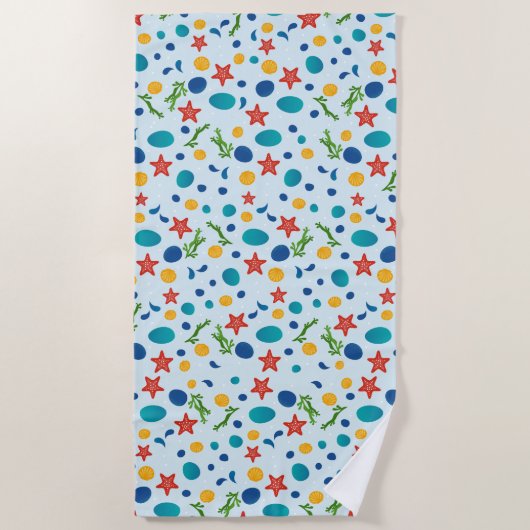 Zomerstrand met zeesterren, schelpen en steentjes strandlaken (Voorkant)