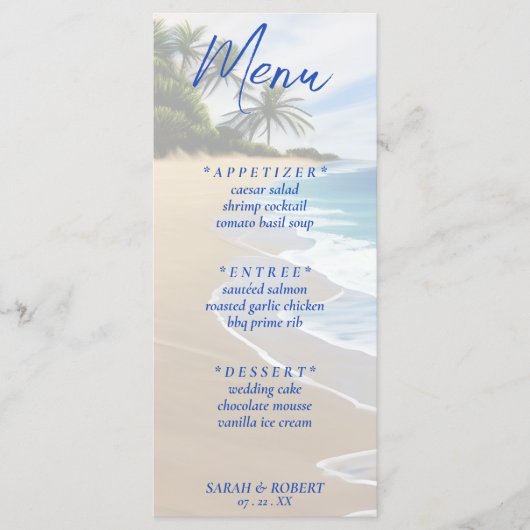 Zomerstrand Oceaan Resort Trouwreceptie Menu (Voorkant)