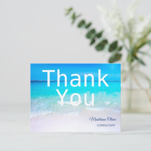 Zomerstrand Oceaan Scène Wit Blauw Dank Je Briefkaart (Staand voorkant)