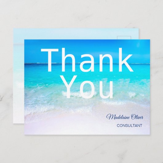 Zomerstrand Oceaan Zicht Wit Blauw Dank Je    Briefkaart (Voorkant / Achterkant)