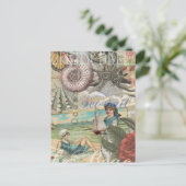 Zomerstrand  octopus antiek zeilen briefkaart (Staand voorkant)