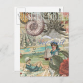 Zomerstrand  octopus antiek zeilen briefkaart (Voorkant / Achterkant)