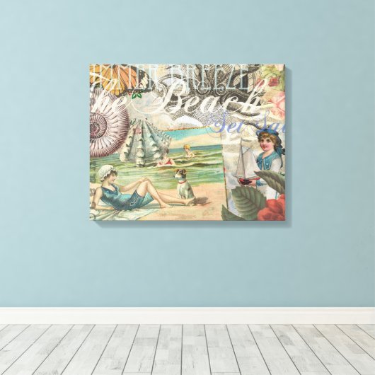 Zomerstrand  octopus antiek zeilen canvas afdruk (Insitu (Houten vloer))