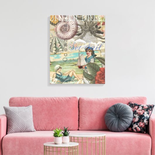 Zomerstrand  octopus antiek zeilen canvas afdruk (Insitu (Woonkamer))
