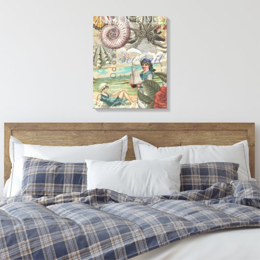 Zomerstrand octopus antiek zeilen canvas afdruk (Insitu (Slaapkamer))