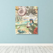 Zomerstrand  octopus antiek zeilen canvas afdruk (Insitu (Houten vloer))