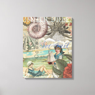 Zomerstrand octopus antiek zeilen canvas afdruk