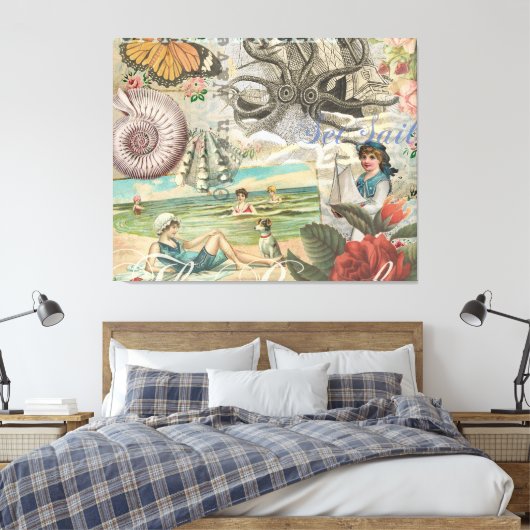 Zomerstrand  octopus antiek zeilen canvas afdruk (Insitu (Slaapkamer))