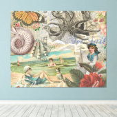 Zomerstrand  octopus antiek zeilen canvas afdruk (Insitu (Houten vloer))