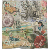 Zomerstrand  octopus antiek zeilen douchegordijn (Voorkant)