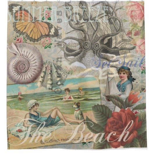 Zomerstrand  octopus antiek zeilen douchegordijn (Voorkant)