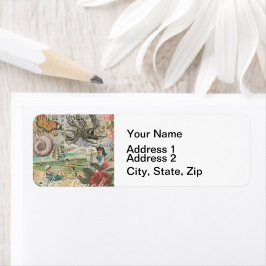 Zomerstrand  octopus antiek zeilen etiket (Insitu)